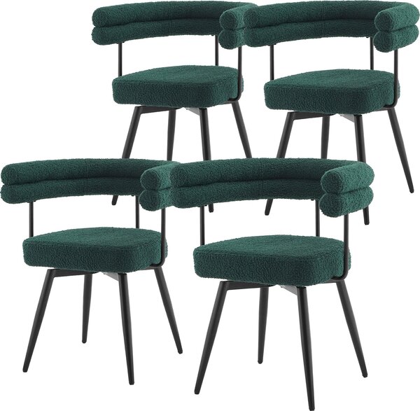 ML-Design Krzesa do jadalni obrotowe, zestaw 4 sztuki, ciemnozielone, ergonomiczne krzeso do salonu z podokietnikami i oparciem, obrotowe o 360°, z metalowymi nogami