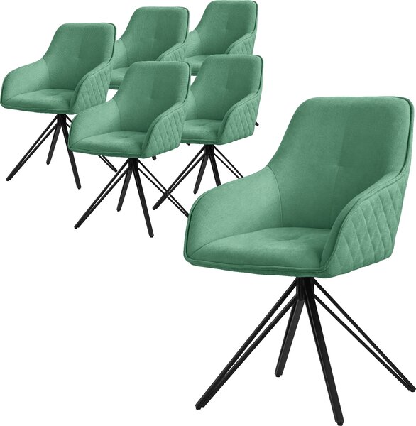Obrotowe krzeso do jadalni ML-Design 6x, zielone, wykonane z tkaniny z metalowymi nogami