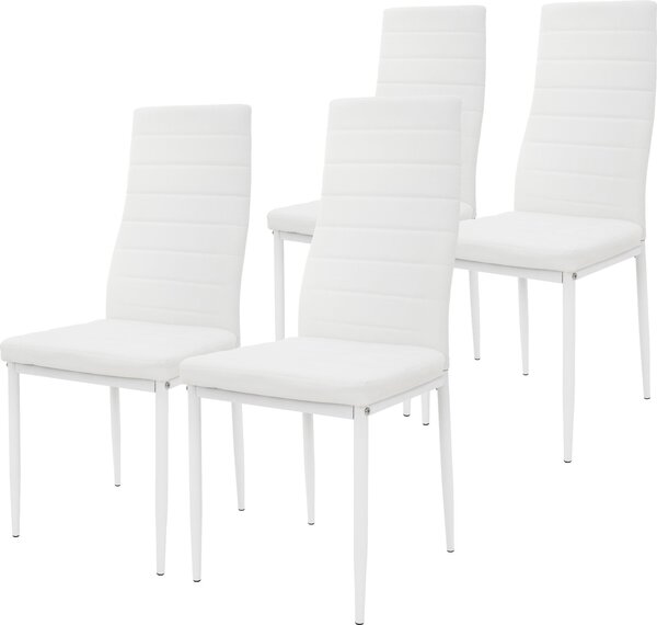 ML-Design zestaw 4 krzese do jadalni, obicie z imitacji skóry, biae, krzesa kuchenne z oparciem, tapicerowane krzeso z metalowymi nogami, krzeso do jadalni, krzeso do salonu