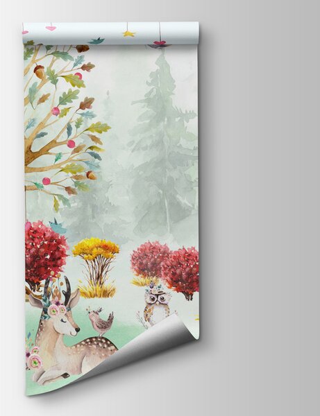Fototapeta Akwarela przedstawiająca zwierzęta w lesie, Fototapety Dziecięce, Popularne Fototapety, u98499 - Tapeko.pl