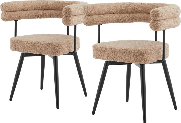 ML-Design Krzesa do jadalni obrotowe, zestaw 2 sztuki, brzowe, z tkaniny pluszowej, ergonomiczne krzeso do salonu z podokietnikami i oparciem, obrotowe o 360°, z metalowymi nogami