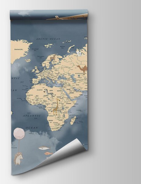 Fototapeta Mapa świata z samolotami i balonami, Fototapety Dziecięce, Popularne Fototapety, u72590 - Tapeko.pl