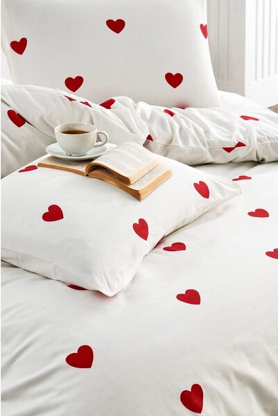 Kremowa pościel dwuosobowa z bawełny renforcé z prześcieradłem 4-częściowa 200x220 cm Mini Hearts – Mila Home