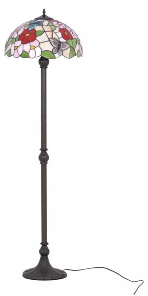 Lampa stojąca podłogowa witrażowa kwiaty i motyle 2xE27 20W BUTTERFLY K-F161386 Kaja