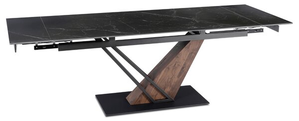 Stół Rozkładany Prostokątny REX 2 180-240 cm Ceramiczny Czarny Marmur/Orzech do Jadalni Nowoczesny Loft