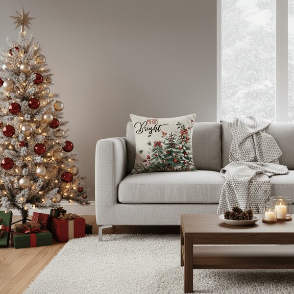 Świąteczna poszewka na poduszkę HOLLY CHARM 45x45 cm, beżowa
