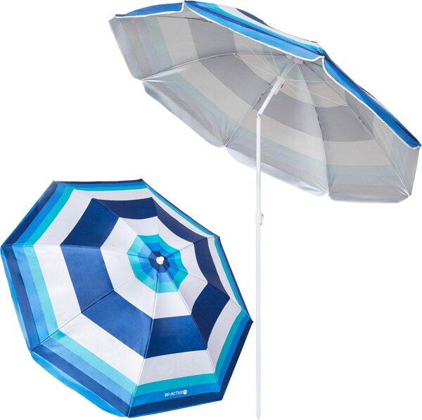 Parasol ogrodowy skadany plaowy 180 cm idealny na balkon paski biao-niebieskie