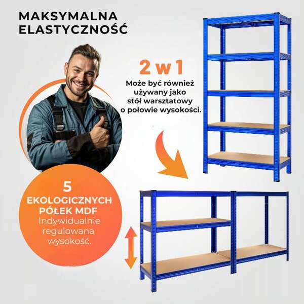 Regał o dużej nośności HEAVY, maks. 875kg, 90x40x180cm, niebieska Monzana