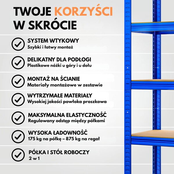 Regał o dużej nośności HEAVY, maks. 875kg, 90x40x180cm, niebieska Monzana