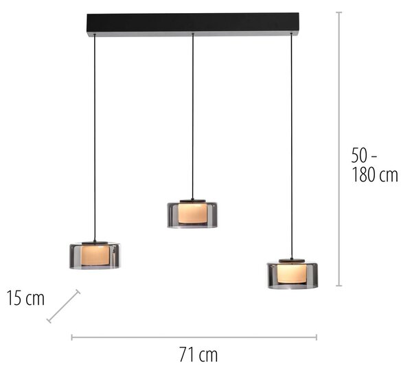 Paul Neuhaus Lampa wisząca szklana Rika, możliwość ściemniania, czarny, salon / jadalnia, szkło, nowoczesny