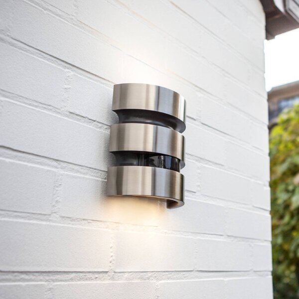 LUTEC Zewnętrzny kinkiet LED z czujnikiem MAYA, stal nierdzewna, wysokość 18 cm, IP44 MAYA, aluminiowy / szary / cynkowy, stal szlachetna, nowoczesny