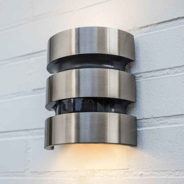 LUTEC Zewnętrzny kinkiet LED z czujnikiem MAYA, stal nierdzewna, wysokość 18 cm, IP44 MAYA, aluminiowy / szary / cynkowy, stal szlachetna, nowoczesny