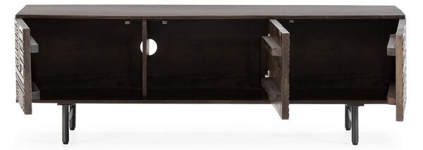 Ciemnobrązowa szafka pod TV z litego drewna mango 145x48x40 cm Kalai – MOME