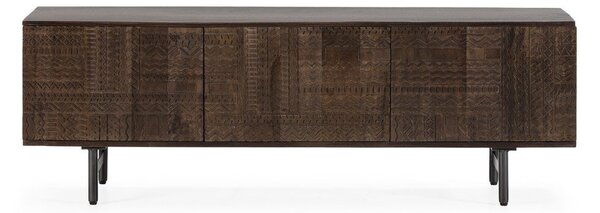 Ciemnobrązowa szafka pod TV z litego drewna mango 145x48x40 cm Kalai – MOME