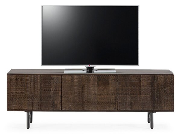 Ciemnobrązowa szafka pod TV z litego drewna mango 145x48x40 cm Kalai – MOME