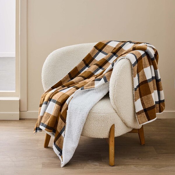 Brązowy koc z materiału sherpa 125x150 cm Ecossais – douceur d'intérieur