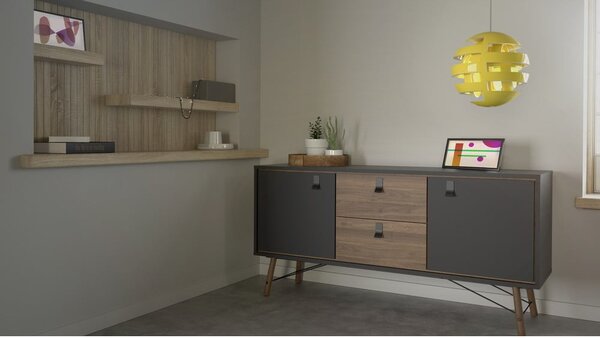 Czarna komoda w dekorze orzecha 150x72x40 cm Ry – Tvilum