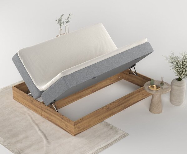 Szaro-naturalne łóżko boxspring ze schowkiem 140x200 cm Faro – Maison de Rêve