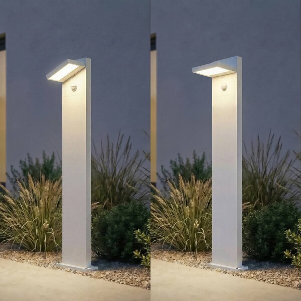 Słupek oświetleniowy LED Lucande Silvan, biały, 100 cm, czujnik, IP54 Silvan, biały / opal, aluminium, nowoczesny
