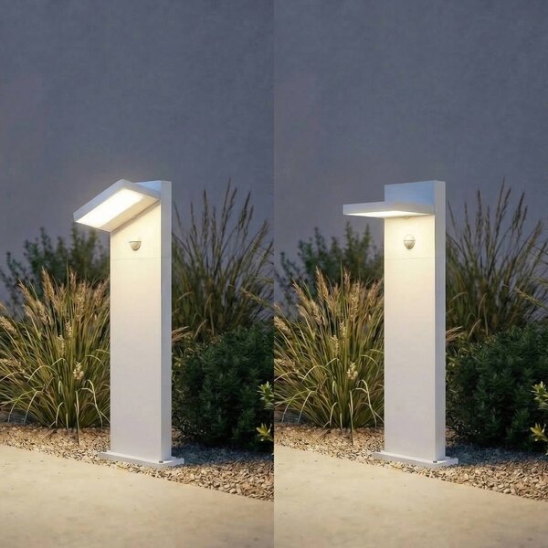 Słupek oświetleniowy LED Lucande Silvan, biały, 65 cm, czujnik, IP54 Silvan, biały / opal, aluminium, nowoczesny