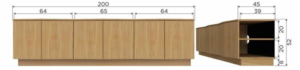 Szafka pod TV z litego drewna dębowego w naturalnym kolorze 200x52x45 cm Zuma – WOOOD