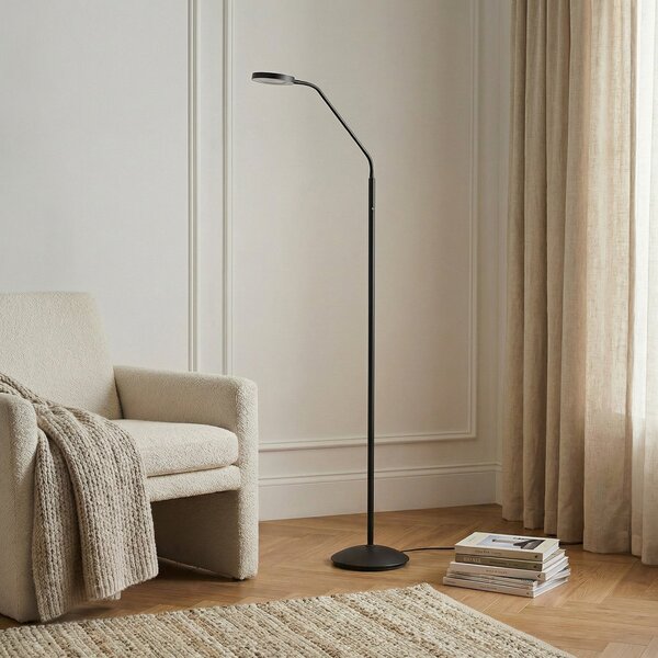 Lampa Podłogowa Lindby, Elvyn, ściemnialny, czarny, salon, metal, nowoczesny