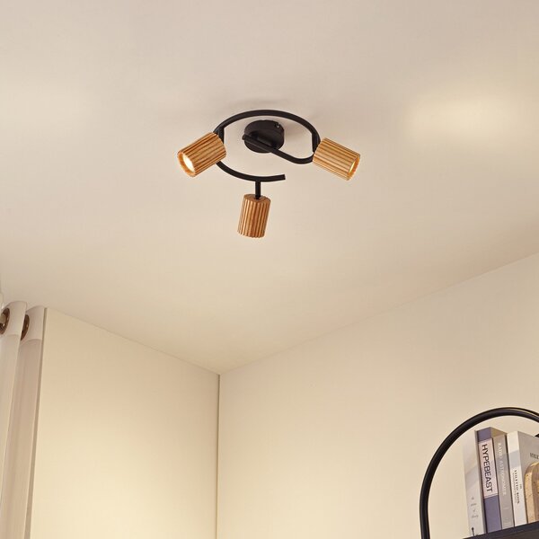 Lampa Sufitowa Lindby, Stralino, ściemnialny, drewniany, przedpokój, drewno, nowoczesny
