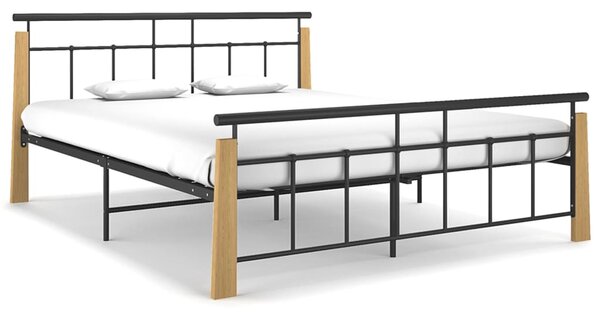 Rama łóżka, metal i lite drewno dębowe, 160x200 cm