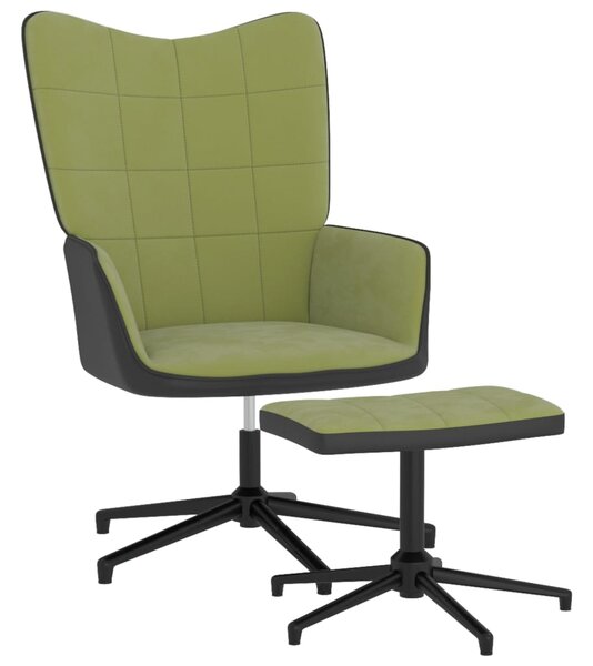 Fotel z podnóżkiem, jasnozielony, aksamit i PVC