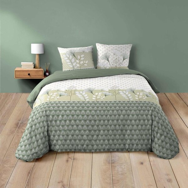 Biało-zielona bawełniana pościel dwuosobowa 240x220 cm Poetine – douceur d'intérieur