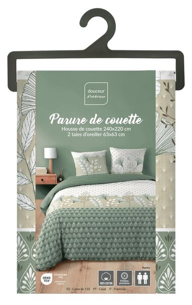 Biało-zielona bawełniana pościel dwuosobowa 240x220 cm Poetine – douceur d'intérieur