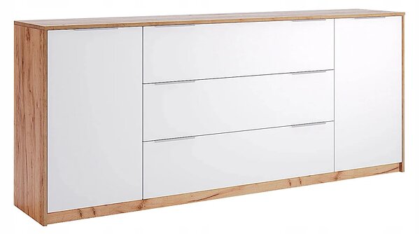 Nowoczesna komoda dąb craft + biały połysk 200 cm M6-S77