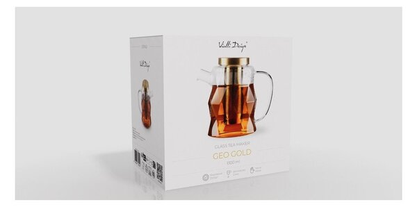 Szklany dzbanek do herbaty z sitkiem w kolorze złota 1,3 l Geo – Vialli Design