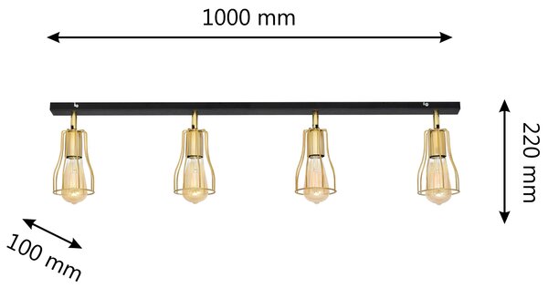 Lampa druciana na listwie czarno-złota Tube II R-L 1924/4K BK+GO MAT