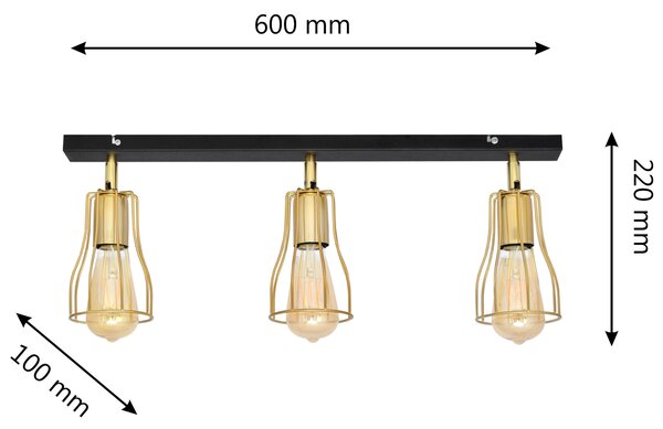 Lampa druciana na listwie czarno-złota Tube II R-L 1924/3K BK+GO MAT