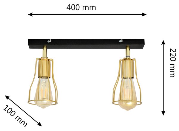 Lampa druciana na listwie czarno-złota Tube II R-L 1924/2K BK+GO MAT
