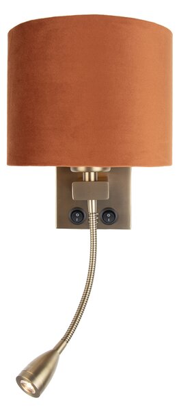 Lampa ścienna brązowa z elastycznym ramieniem i pomarańczowym kloszem ze złotym wnętrzem 18 cm - Brescia Combi