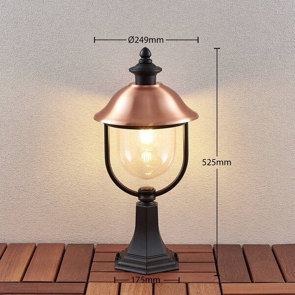 Lampa ogrodowa stojąca Clint Lindby, możliwość ściemniania, miedziany, aluminium, vintage