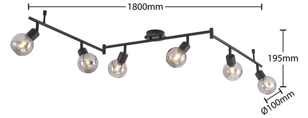 Lindby Eridia spot sufitowy czarny, 6-pkt., długi Lindby, możliwość ściemniania, czarny, salon / jadalnia, metal, nowoczesny