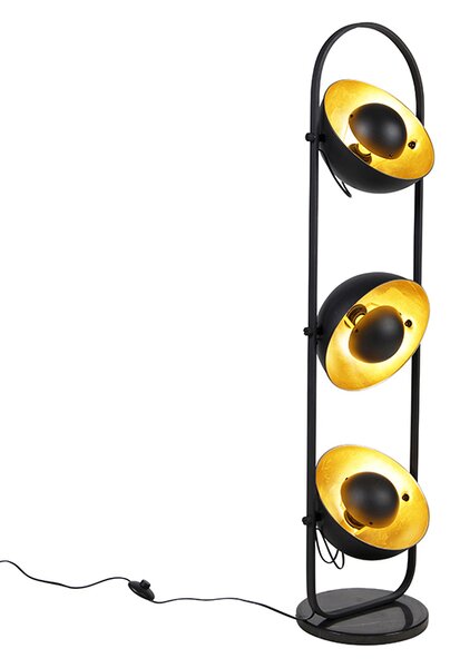 Przemysłowa lampa podłogowa czarna ze złotymi 3-punktami - Emilienne Novo Oswietlenie wewnetrzne
