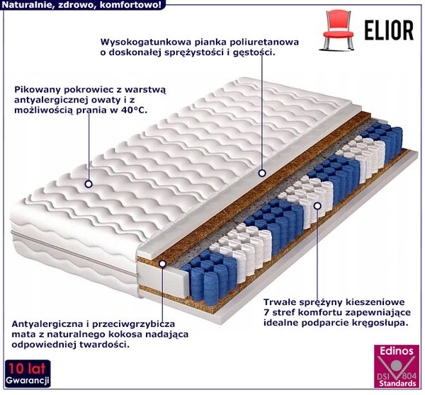 Kieszeniowo-kokosowy materac H5 z pokrowcem 120x200 K2-E62