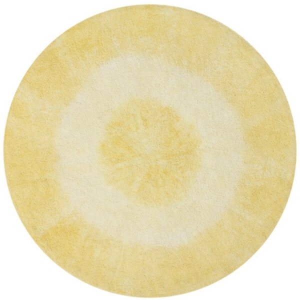 Ręcznie barwiony, okrągły dywanik TIE-DYE Yellow Ø150 cm