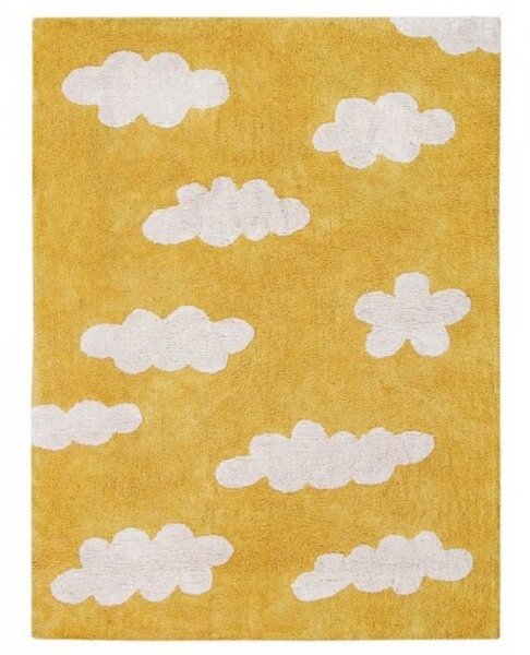 Żółty dziecięcy dywan 120x160 w białe chmurki CLOUDS Mostaza
