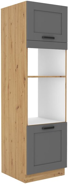 Wysoka szafka słupek na piekarnik i mikrofale LUNA 60 DPM-210 2F Szary/Dąb Artisan