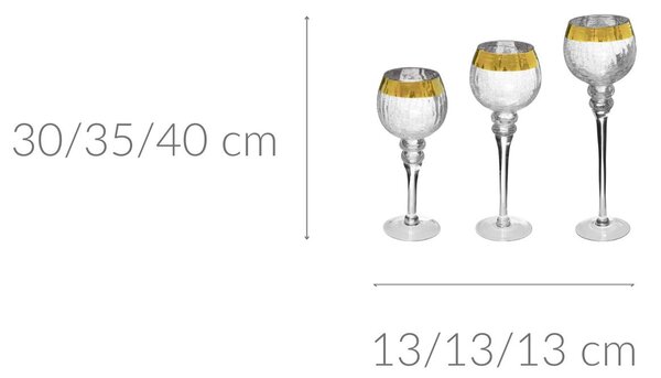 Zestaw świeczników w formie kielichów, wys. 30/35/40 cm