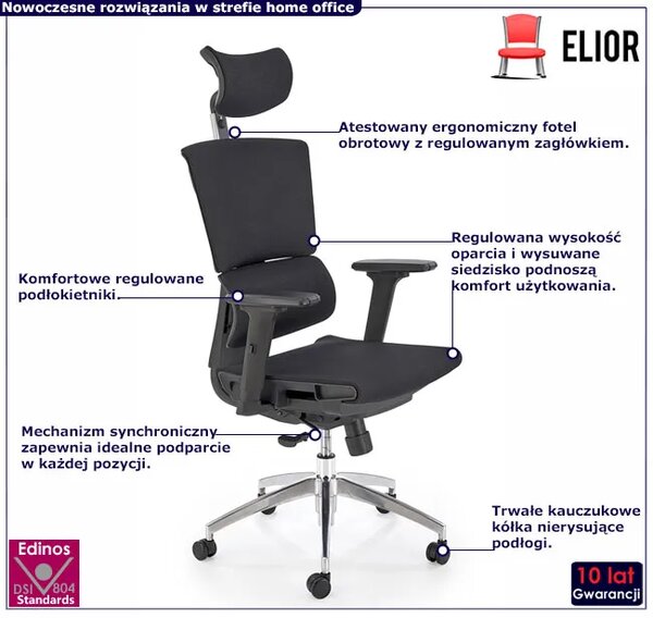 Czarny ergonomiczny obrotowy fotel z mechanizmem synchronicznym L6-R23