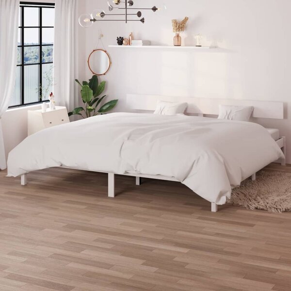 810163 Bed Frame White Solid Wood Pine 180x200 cm 6FT Super King