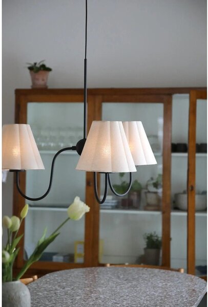 Beżowa metalowa lampa wisząca z tekstylnym kloszem Veya – Markslöjd
