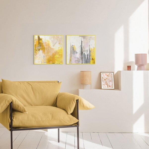 Obrazy drukowane z ręcznie malowanymi elementami na płótnie z ramą w zestawie 2 szt. 41,5x41,5 cm New Age Yellow – Malerifabrikken