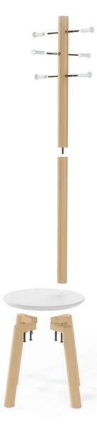 Biały wieszak z drewna kauczukowego Pillar – Umbra